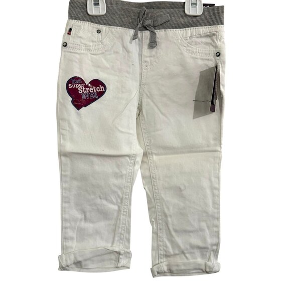 Vigoss Girls Super Stretch White Jeans Size 6 With Gray Waistband - Picture 1 of 4